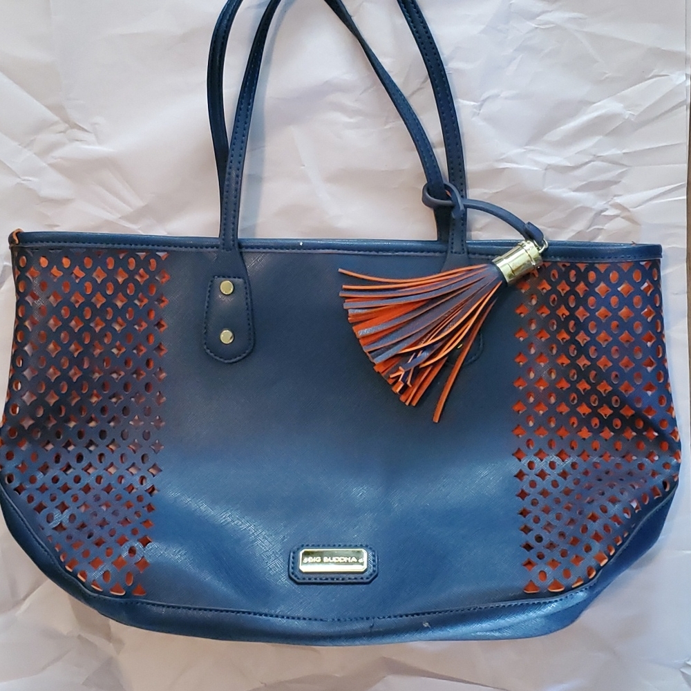 Big Buddha Purse w/ tassle  (navy blue, orange, gold)